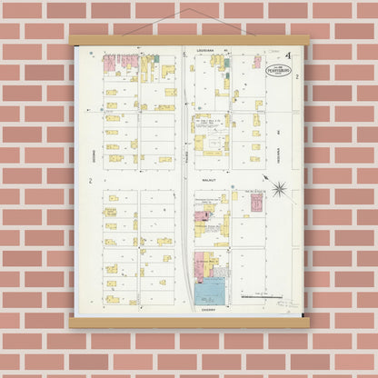 Old map wall art mockup — magnetic wood frame on brick wall — Sanborn Fire Insurance Map from Perrysburg, Wood County, Ohio (1908), Sheet #0004