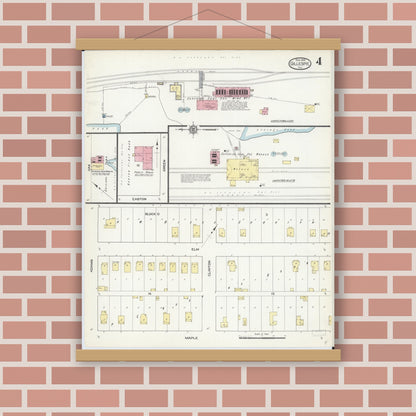 Old map wall art mockup — magnetic wood frame on brick wall — Sanborn Fire Insurance Map from Gillespie, Macoupin County, Illinois (1913), Sheet #0004
