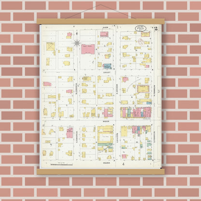 Old map wall art mockup — magnetic wood frame on brick wall — Sanborn Fire Insurance Map from Polo, Ogle County, Illinois (1899), Sheet #0002