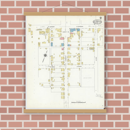 Old map wall art mockup — magnetic wood frame on brick wall — Sanborn Fire Insurance Map from Millerstown, Perry County, Pennsylvania (1911), Sheet #0002