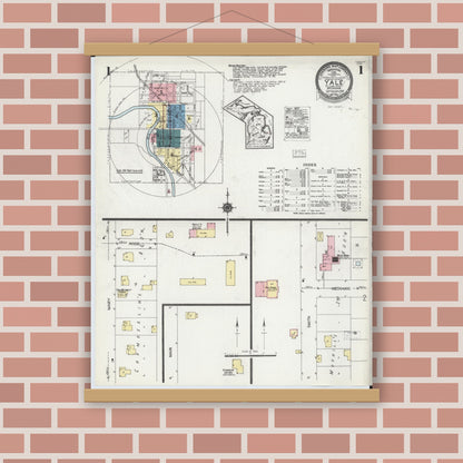 Old map wall art mockup — magnetic wood frame on brick wall — Sanborn Fire Insurance Map from Yale, Saint Clair County, Michigan (1924), Sheet #0001