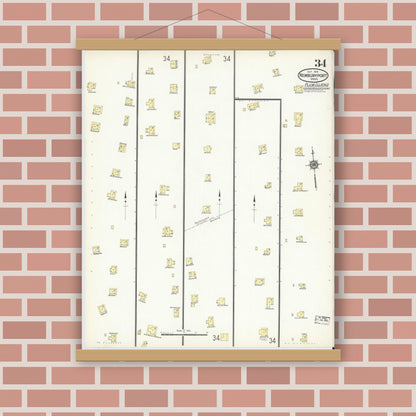Old map wall art mockup — magnetic wood frame on brick wall — Sanborn Fire Insurance Map from Newburyport, Essex County, Massachusetts (1914), Sheet #0034