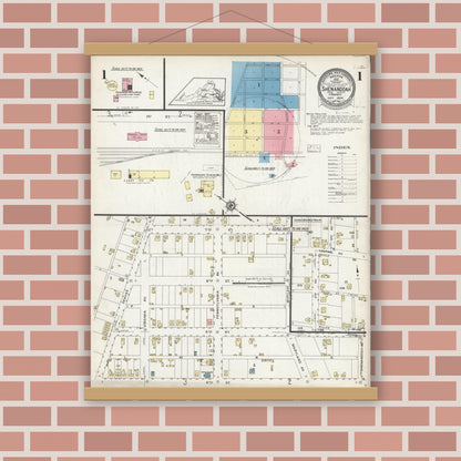 Old map wall art mockup — magnetic wood frame on brick wall — Sanborn Fire Insurance Map from Shenandoah, Page County, Virginia (1924) - Complete Map Set