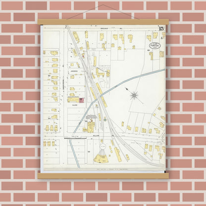 Old map wall art mockup — magnetic wood frame on brick wall — Sanborn Fire Insurance Map from Pontiac, Oakland County, Michigan (1903), Sheet #0015