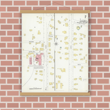Old map wall art mockup — magnetic wood frame on brick wall — Sanborn Fire Insurance Map from Sherburne, Chenango County, New York (1906), Sheet #0007