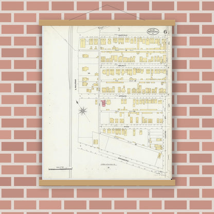 Old map wall art mockup — magnetic wood frame on brick wall — Sanborn Fire Insurance Map from Natrona, Allegheny County, Pennsylvania (1906), Sheet #0006