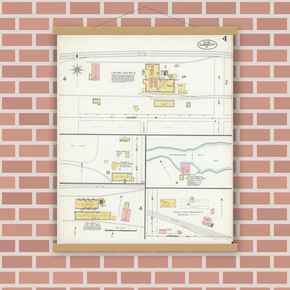 Old map wall art mockup — magnetic wood frame on brick wall — Sanborn Fire Insurance Map from Ellwood City, Lawrence County, Pennsylvania (1903), Sheet #0004