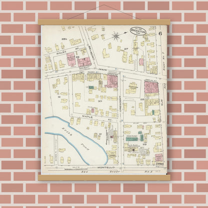 Old map wall art mockup — magnetic wood frame on brick wall — Sanborn Fire Insurance Map from Brockton, Plymouth County, Massachusetts (1885), Sheet #0006