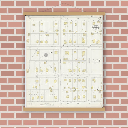 Old map wall art mockup — magnetic wood frame on brick wall — Sanborn Fire Insurance Map from De Kalb, De Kalb County, Illinois (1897), Sheet #0007