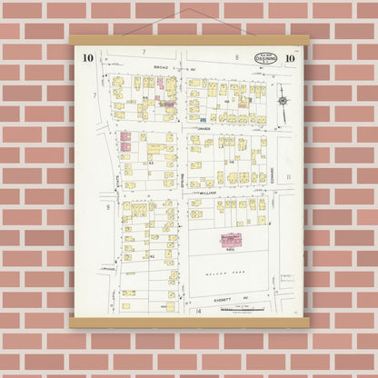 Old map wall art mockup — magnetic wood frame on brick wall — Sanborn Fire Insurance Map from Ossining, Westchester County, New York (1924), Sheet #0010