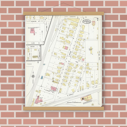 Old map wall art mockup — magnetic wood frame on brick wall — Sanborn Fire Insurance Map from Effingham, Effingham County, Illinois (1911), Sheet #0007