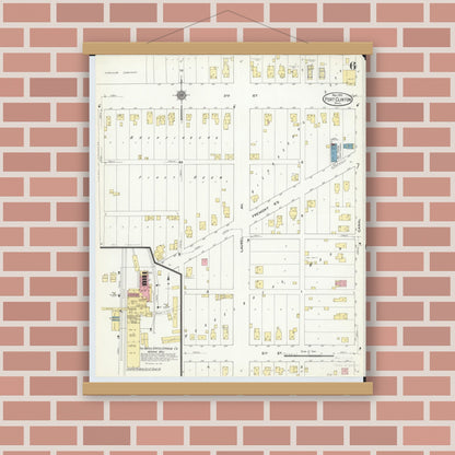 Old map wall art mockup — magnetic wood frame on brick wall — Sanborn Fire Insurance Map from Port Clinton, Ottawa County, Ohio (1910), Sheet #0006