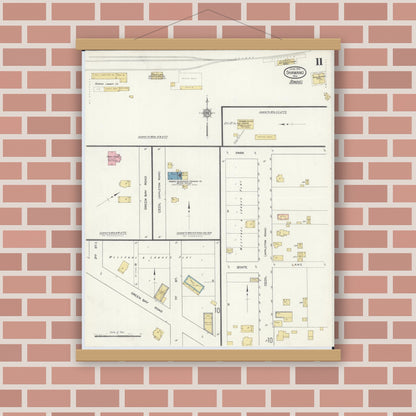 Old map wall art mockup — magnetic wood frame on brick wall — Sanborn Fire Insurance Map from Shawano, Shawano County, Wisconsin (1913), Sheet #0011