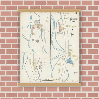 Old map wall art mockup — magnetic wood frame on brick wall — Sanborn Fire Insurance Map from Waterville, Oneida County, New York (1887), Sheet #0004