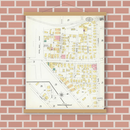 Old map wall art mockup — magnetic wood frame on brick wall — Sanborn Fire Insurance Map from Everett, Middlesex County, Massachusetts (1903), Sheet #0028