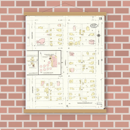 Old map wall art mockup — magnetic wood frame on brick wall — Sanborn Fire Insurance Map from Boone, Boone County, Iowa (1909), Sheet #0011