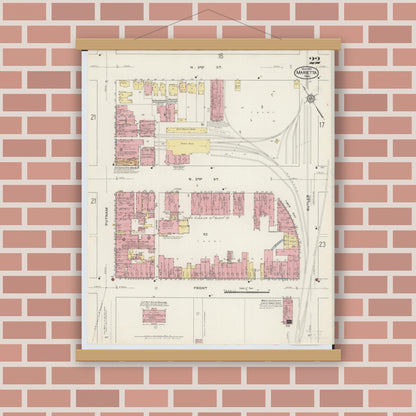 Old map wall art mockup — magnetic wood frame on brick wall — Sanborn Fire Insurance Map from Marietta, Washington County, Ohio (1915), Sheet #0022