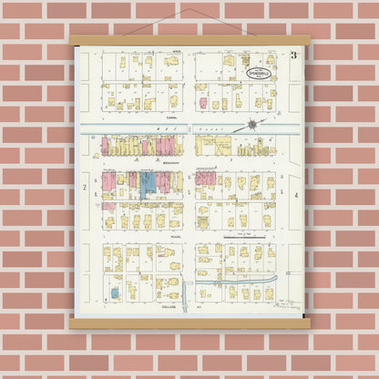 Old map wall art mockup — magnetic wood frame on brick wall — Sanborn Fire Insurance Map from Spencerville, Allen County, Ohio (1911), Sheet #0003