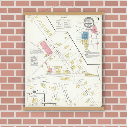 Old map wall art mockup — magnetic wood frame on brick wall — Sanborn Fire Insurance Map from Brevard, Transylvania County, North Carolina (1911) - Complete Map Set