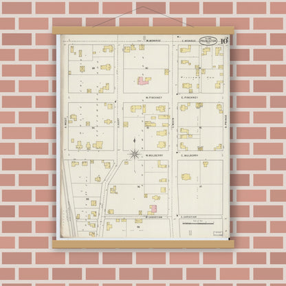 Old map wall art mockup — magnetic wood frame on brick wall — Sanborn Fire Insurance Map from Princeton, Gibson County, Indiana (1895), Sheet #0010