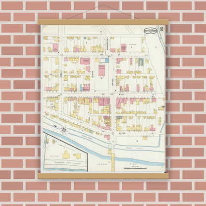Old map wall art mockup — magnetic wood frame on brick wall — Sanborn Fire Insurance Map from Mifflintown, Juniata County, Pennsylvania (1896), Sheet #0002