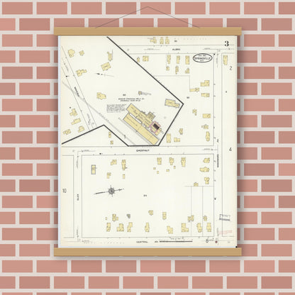 Old map wall art mockup — magnetic wood frame on brick wall — Sanborn Fire Insurance Map from Springville, Erie County, New York (1912), Sheet #0003