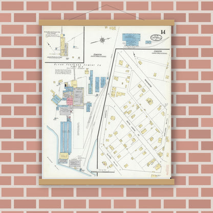 Old map wall art mockup — magnetic wood frame on brick wall — Sanborn Fire Insurance Map from Catskill, Greene County, New York (1912), Sheet #0014