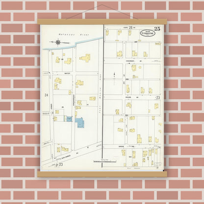 Old map wall art mockup — magnetic wood frame on brick wall — Sanborn Fire Insurance Map from Saint Augustine, Saint John's County, Florida (1910), Sheet #0025
