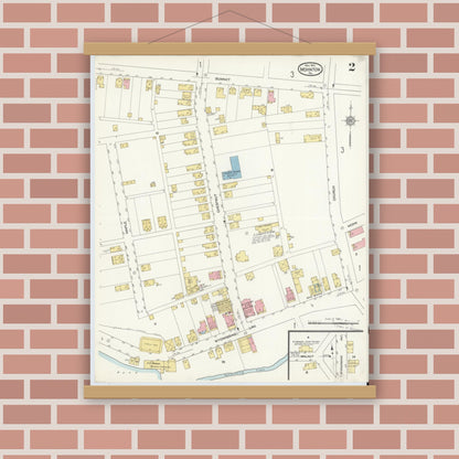 Old map wall art mockup — magnetic wood frame on brick wall — Sanborn Fire Insurance Map from Mohnton, Berks County, Pennsylvania (1912), Sheet #0002