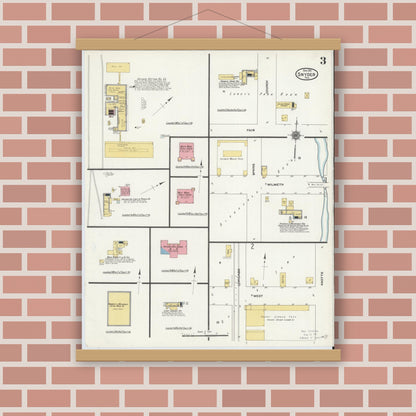 Old map wall art mockup — magnetic wood frame on brick wall — Sanborn Fire Insurance Map from Snyder, Scurry County, Texas (1911), Sheet #0003