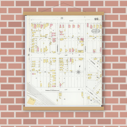 Old map wall art mockup — magnetic wood frame on brick wall — Sanborn Fire Insurance Map from Chillicothe, Ross County, Ohio (1900), Sheet #0022