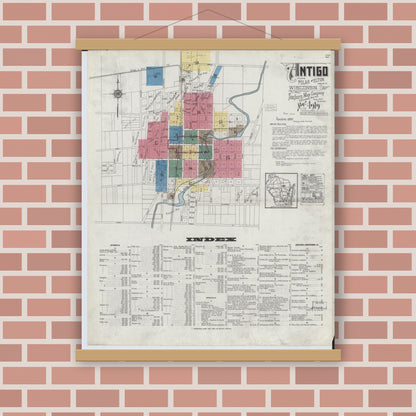 Old map wall art mockup — magnetic wood frame on brick wall — Sanborn Fire Insurance Map from Antigo, Langlade County, Wisconsin (1919) - Complete Map Set