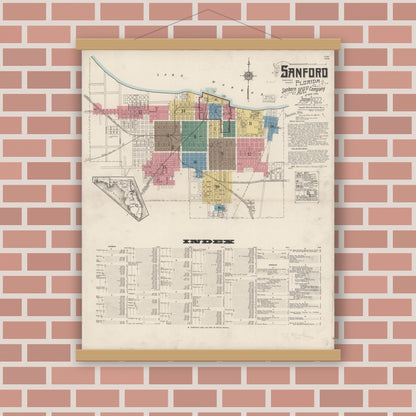 Old map wall art mockup — magnetic wood frame on brick wall — Sanborn Fire Insurance Map from Sanford, Seminole County, Florida (1922) - Complete Map Set