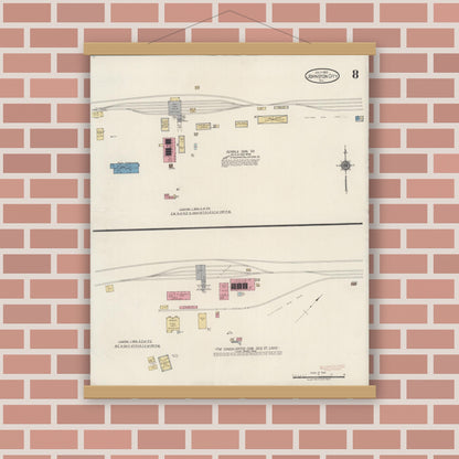 Old map wall art mockup — magnetic wood frame on brick wall — Sanborn Fire Insurance Map from Johnston City, Williamson County, Illinois (1922), Sheet #0008
