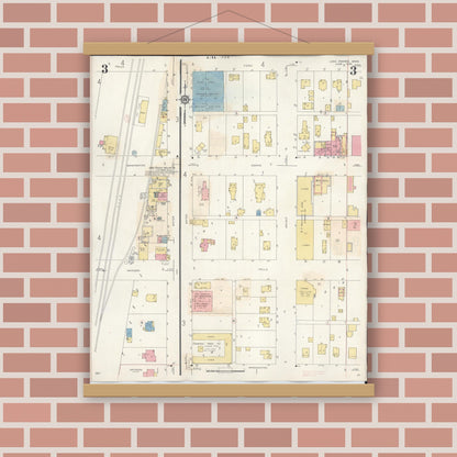 Old map wall art mockup — magnetic wood frame on brick wall — Sanborn Fire Insurance Map from Long Prairie, Todd County, Minnesota (1945), Sheet #0003