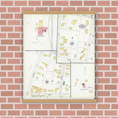 Old map wall art mockup — magnetic wood frame on brick wall — Sanborn Fire Insurance Map from Franklin, Norfolk County, Massachusetts (1904), Sheet #0007