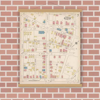 Old map wall art mockup — magnetic wood frame on brick wall — Sanborn Fire Insurance Map from Doylestown, Bucks County, Pennsylvania (1922), Sheet #0007