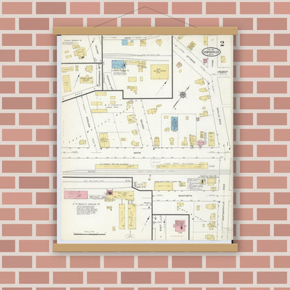 Old map wall art mockup — magnetic wood frame on brick wall — Sanborn Fire Insurance Map from Coopersville, Ottawa County, Michigan (1916), Sheet #0002