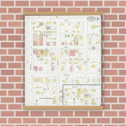 Old map wall art mockup — magnetic wood frame on brick wall — Sanborn Fire Insurance Map from Collinsville, Madison County, Illinois (1898), Sheet #0003