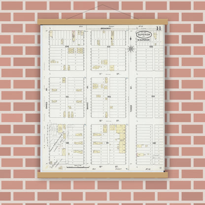 Old map wall art mockup — magnetic wood frame on brick wall — Sanborn Fire Insurance Map from Superior, Douglas County, Wisconsin (1887), Sheet #0011