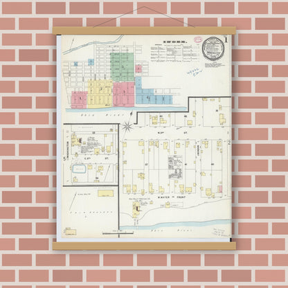 Old map wall art mockup — magnetic wood frame on brick wall — Sanborn Fire Insurance Map from Manchester, Adams County, Ohio (1897), Sheet #0001
