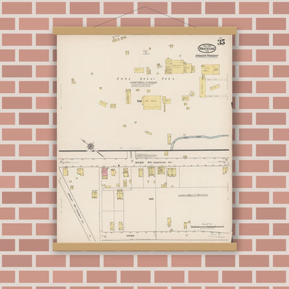 Old map wall art mockup — magnetic wood frame on brick wall — Sanborn Fire Insurance Map from Nanticoke, Luzerne County, Pennsylvania (1920), Sheet #0035