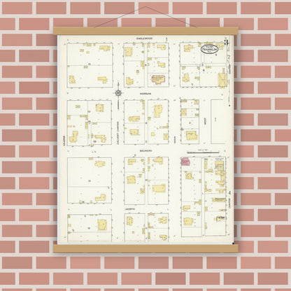 Old map wall art mockup — magnetic wood frame on brick wall — Sanborn Fire Insurance Map from Franklin, Robertson County, Texas (1916), Sheet #0003