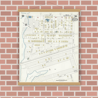 Old map wall art mockup — magnetic wood frame on brick wall — Sanborn Fire Insurance Map from Audubon, Camden County, New Jersey (1924), Sheet #0010