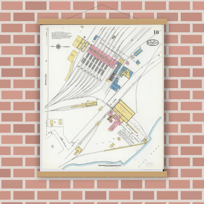 Old map wall art mockup — magnetic wood frame on brick wall — Sanborn Fire Insurance Map from Boyne City, Charlevoix County, Michigan (1919), Sheet #0016