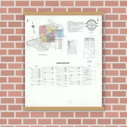 Old map wall art mockup — magnetic wood frame on brick wall — Sanborn Fire Insurance Map from Port Neches, Jefferson County, Texas (1949), Sheet #0001