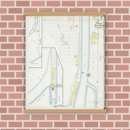 Old map wall art mockup — magnetic wood frame on brick wall — Sanborn Fire Insurance Map from Benton Harbor, Berrien County, Michigan (1895), Sheet #0007