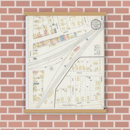 Old map wall art mockup — magnetic wood frame on brick wall — Sanborn Fire Insurance Map from Turner, Du Page County, Illinois (1893) - Complete Map Set