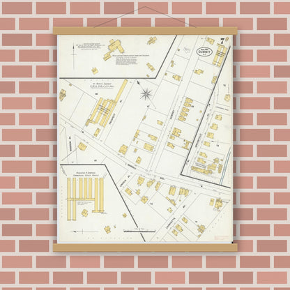 Old map wall art mockup — magnetic wood frame on brick wall — Sanborn Fire Insurance Map from Summit, Union County, New Jersey (1903), Sheet #0007