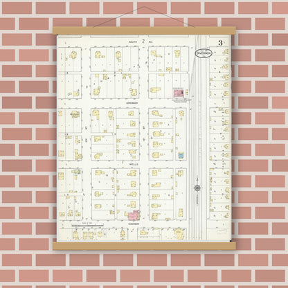 Old map wall art mockup — magnetic wood frame on brick wall — Sanborn Fire Insurance Map from Divernon, Sangamon County, Illinois (1914), Sheet #0003